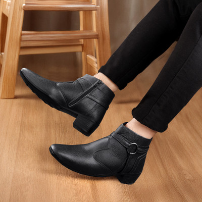 YUVRATO BAXI Men's Heel Height Increasing Black Casual Formal Slipon Outdoor Ankle Boot Slip On For Men(Black , 9)