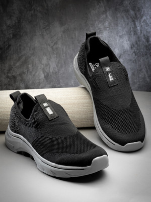 action Athleo WALKER 201 Breathable Flexible Lightweight Sports Slip On Running Shoes For Men(Black , 8)