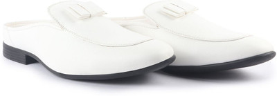 FAUSTO Bow Design Velvet Back Open Evening Party Formal Shoes|Cocktail Tuxedo Dress Slip On For Men(White , 7)