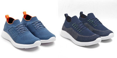 Face Sneakers For Men(Navy, Orange , 9)