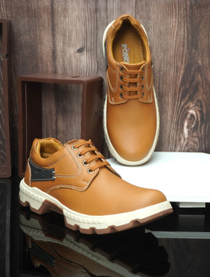PONO Stylish Men’s Leather Casual Shoes | Office, Outing & Party Wear Shoes Casuals For Men(Tan , 8)