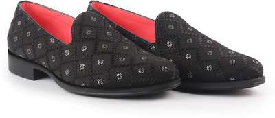 FAUSTO Embroidered Sequin Ethnic Slip-On Juttis|Party Loafer Shoes for Wedding Festive Mojaris For Men(Black , 10)