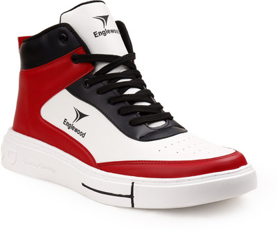 Englewood Mens sneakers shoes | Boots Sneakers | Casual High Tops For Men(White, Red, Black , 9)