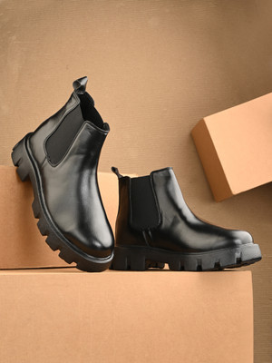 Hirel's Chelsea Boots|Chunky Sole|Height Increasing|Slip-Resistance Boots For Men Boots For Men(Black , 10)