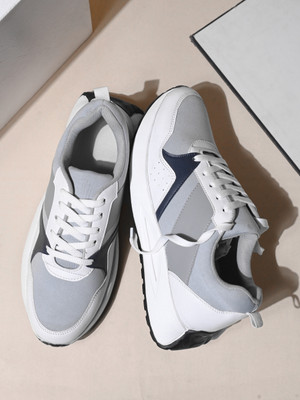 Roadster grey blue colourblocked chunky lace up comfortable round toe pu casual sneakers Sneakers For Men(Grey , 8)
