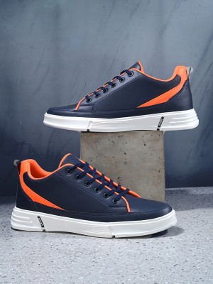 HERE&NOW Sneakers For Men(Navy, Orange , 9)