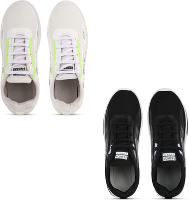 house of common Walking Shoes For Men(White, Black , 6)