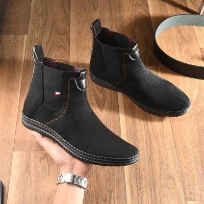 Lorence Fashion Hub Men's Black Casual Sandals(Black) Roman Sandals For Men Boots For Men(Black)
