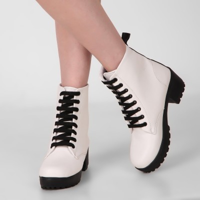 Kliev Paris Amazing Design Women's Ankle Length Block Heel Stylish Fashionable Boots Boots For Women(White)