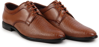 FAUSTO Leopard Textured Formal Lace Up Shoes For Office|Work|Wedding|Party Derby For Men(Tan , 6)