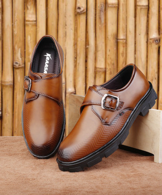 Kraasa Monk Strap For Men(Tan , 6)