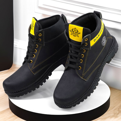 CROWN DARTKICK Trendy High Ankle Casual Shoes for Men High Tops For Men(Black , 8)