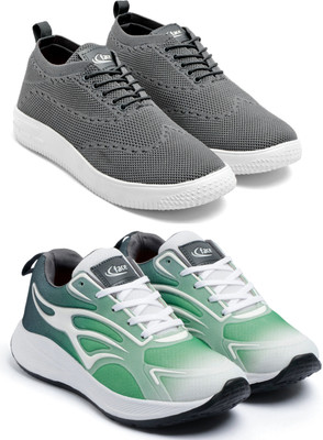 Face Men’s Sports Running Shoes – Lightweight, Breathable & Comfortable Running Shoes For Men(Grey, Green , 9)