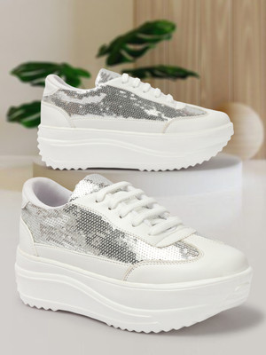 VENDOZ GLITTERY PARTY WEDDING AND CASUAL WEAR Sneakers For Women Sneakers For Women(White , 7)