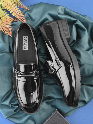 HERE&NOW Men black solid leatherette petant formal office wear wedding slip on moccasins Slip On For Men(Black , 7)