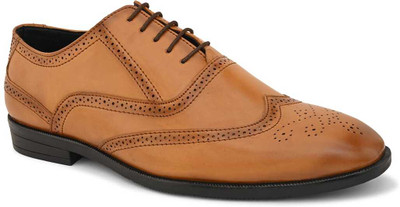 HERE&NOW HERE&NOW Tan Leather Brogue shoes Party Wear For Men(Tan , 8)