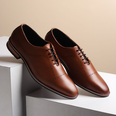 Hayes London Genuine Leather Wholecut Derby Formal Shoes, Lace-Up Corporate Casuals For Men(Tan , 6)