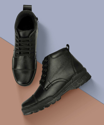 ERIX Pure Leather Black Ankle Length Police Zip Boot for Men Boots For Men(Black , 10)