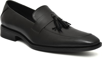 Shevre Comfortable,Lightweight Genuine Leather Formal Slip On with Strap Oxford For Men(Black)