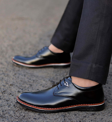 Zixer MEN'S HANDCRAFTED LEATHER PLAIN MATTE FORMAL LACEUP OFFICE FORMAL SHOES FOR MEN Lace Up For Men(Black , 6)