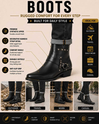 SAN FRISSCO cowboy high top premium ankle outdoor stylish boots Boots For Men(Black , 8)