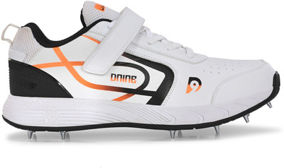 Dnine CLASSIC-Bowling Spike Cricket Shoes For Men(White, Orange, Black , 10)