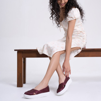 FAUSTO Height Enhancer Classic Breathable Shoe|Memory Cushion Insole|Comfortable Slip On Sneakers For Women(Maroon , 7)