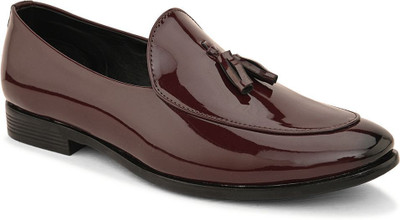 HERE&NOW Burgundy Patent Casual Tassel Shoes Loafers For Men(Burgundy , 9)