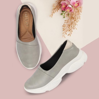 FAUSTO Fashion Stitched Design Slip On Shoes Sneakers For Women(Grey , 7)