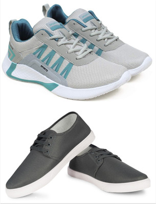 Free Kicks Combo Of 2 Shoes FK-447 & FK-201 Sneakers For Men(Grey , 9)