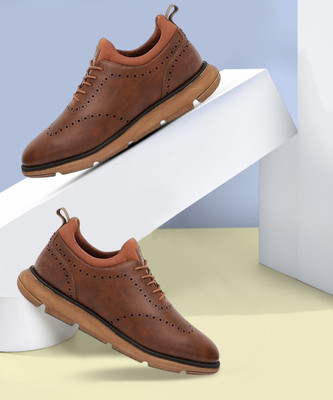 Neemans Crossover Brogues Casual Sneakers for Men | Comfortable, Versatile & Semi-formal Casuals For Men(Tan , 8)