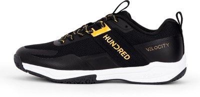 Hundred Velocity Badminton Shoes For Men(Black, Gold , 4)