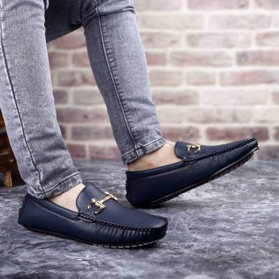 BXXY Men's New Stylish Blue Casual Buckle Loafers And Mocassions Shoes Loafers For Men(Blue , 10)