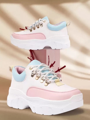 Layasa Colorblock Flat Sneakers with Ultra Soft Cushion Lace-Up All-Day Comfort Shoes| Sneakers For Women(White , 6)