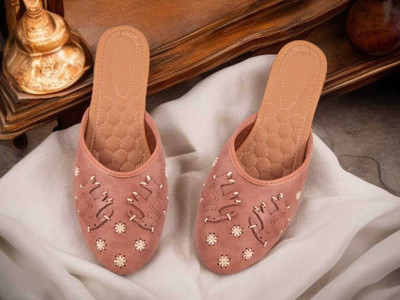 NOFOSHO Traditional Handcrafted Embellishments Lightweight Bellies For Women(Pink , 7)