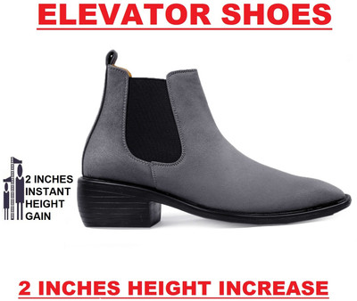 YUVRATO BAXI Elevator Height Increasing New Arrival Suede Material Chelsea Boots For Men(Grey , 6)