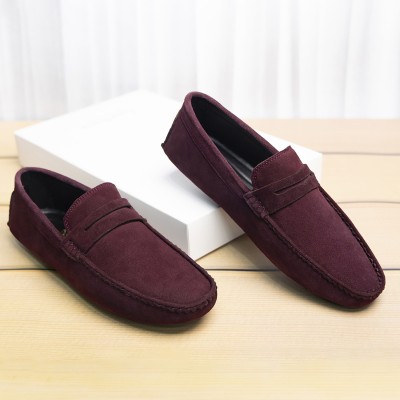 LOUIS STITCH Premium Italian Suede Leather Stylish Moccasins Penny Driving Loafers for Men Loafers For Men(Maroon)