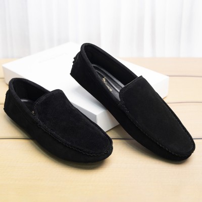 LOUIS STITCH Black Suede Leather Casual Loafers for Men (ITSUP) Size 7 Loafers For Men(Black , 7)