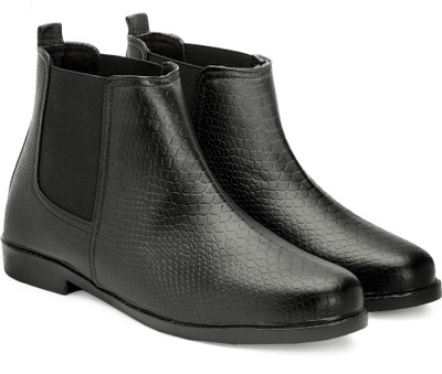 PATASHA Men’s Premium Black Leather Chelsea Boots with Rugged Sole Boots For Men(Black , 9)