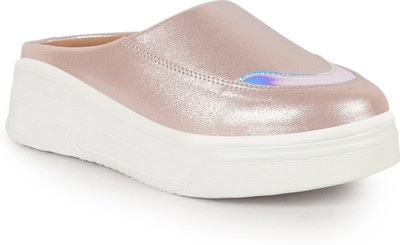 FAUSTO Classic Height Enhancer Embellished Back Open Slip On Mule Shoes|All Season Slip On Sneakers For Women(Pink , 6)