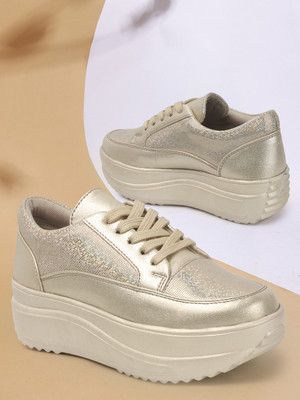 VENDOZ GLITTERY PARTY WEDDING AND CASUAL WEAR HIGH HEEL Sneakers For Women(Gold , 6)