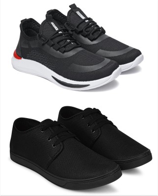 Free Kicks Combo Of 2 Shoes FK-432 & FK-205 Sneakers For Men(Black , 8)