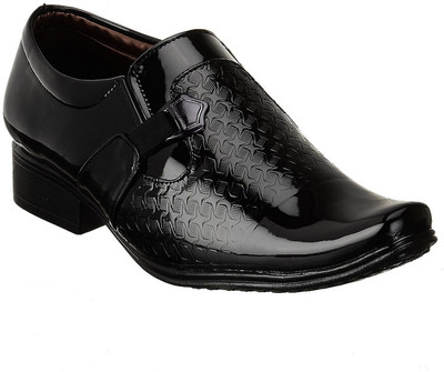 Shoe Island Leatherette Premium Class Designer Brogues Jet Black Slip-On Patent Leatherette Party Men's Formal Shoes Formal Shoes For Men(Black , 8 UK/India)