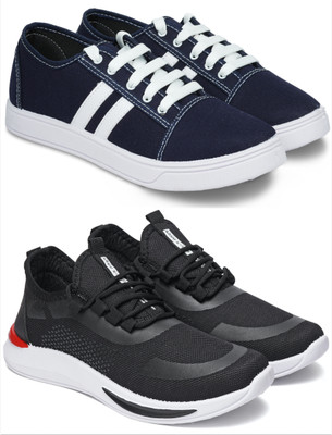 Free Kicks Combo Of 2 Shoes FK-Camp & FK-432 Sneakers For Men(Black , 7)