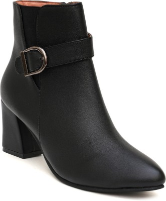 Shuz Touch Block Heeled Ankle Boots Boots For Women(Black , 4)