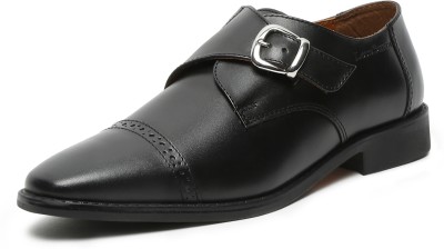 LOUIS STITCH Jet Black Italian Leather Monk Strap Formal Slip On Shoes (RXSMJB) - 7 UK Monk Strap For Men(Black)