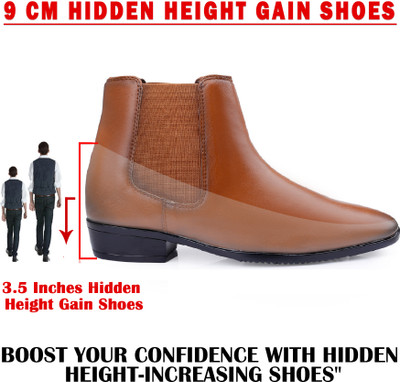 YUVRATO BAXI Men's 3.54 Inch Hidden Height Increasing Tan Casual Formal Chelsea Slip On Boot Slip On For Men(Tan , 6)