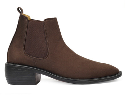 BXXY Heel Height Increasing Casual Chelsea Slip-on Boot For Men Boots For Men(Brown , 9)