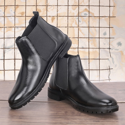 Teeny Step Black Boots For Men And Synthetic Leather For Shoes Boots For Men(Black , 6)