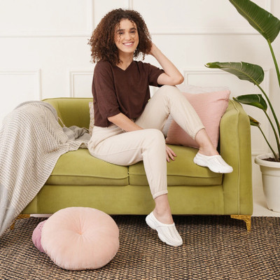 FAUSTO Laser Cut Design Stitched Back Open Slip On Mules Shoes Loafers For Women(White , 4)